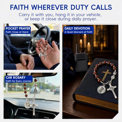 Catholic Rosary & Prayer Pen Set for First Responders - St. Michael Gold Sandstone