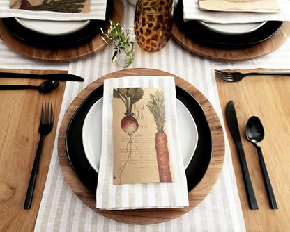 Solino Home Linen Table Runner 14 x 132 in Natural & White Stripes - Handcrafted