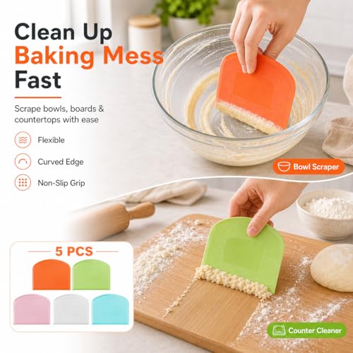 Flexible Dough Scraper & Cutter Set - 5-Piece Kitchen Utensils for Baking