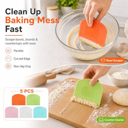 Flexible Dough Scraper & Cutter Set - 5-Piece Kitchen Utensils for Baking