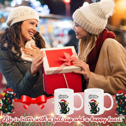 Christmas Black Cat Coffee Mug Set - 11oz Ceramic Cups for Holiday Gift