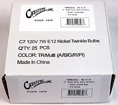 Creative Hobbies Transparent Box of 25 Colored Light Bulbs - Blinking C7 Candelabra Base