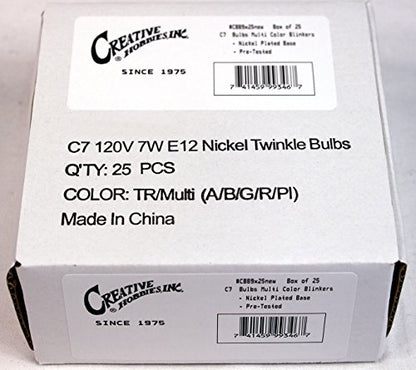 Creative Hobbies Transparent Box of 25 Colored Light Bulbs - Blinking C7 Candelabra Base
