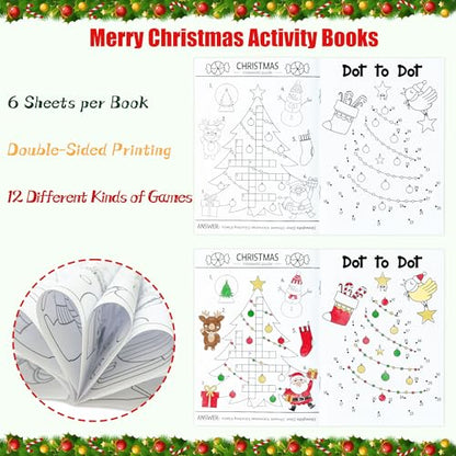 Christmas Activity Books Set - 24 Mini Coloring & Fun Games Books for Kids Xmas Variation