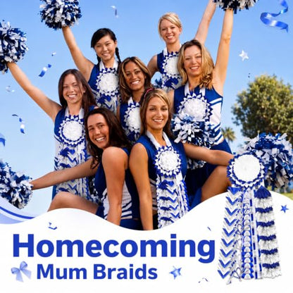 Blue White Silver Homecoming Mum Braids 30 Inch DIY Spirit Accessories - Set of 6
