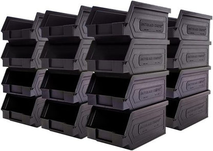 24 Pack Plastic Storage Bins - Stackable Hanging Organizer for Workshops | 7-Inch x 4-Inch x 3-Inch, Black