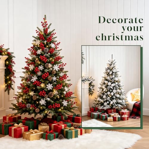 20-Piece Artificial Holly Berry Stems for Holiday Decor - Red & White