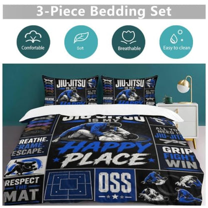 Jiu Jitsu is My Happy Place Shirt Duvet Cover Set Twin Size 86x70 with Pillowcases