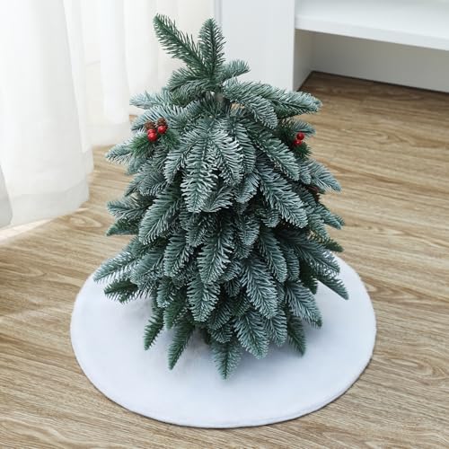 18-Inch White Plush Christmas Tree Skirt - Holiday Tabletop Decor