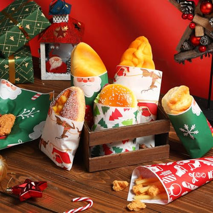 Christmas Wax Paper Sheets - 400 Pack, 12 Inch Food Wrapping with 4 Festive Patterns