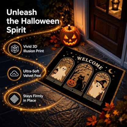 Halloween Doormat 3D Optical Illusion Ghost Welcome Rug - Fall Decor