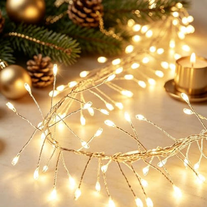 Warm White Copper Wire Firecracker String Lights - 120 Bulbs, Battery Powered