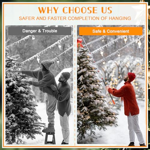24Ft Telescopic Extension Pole with Hook for Christmas Lights - Aluminum