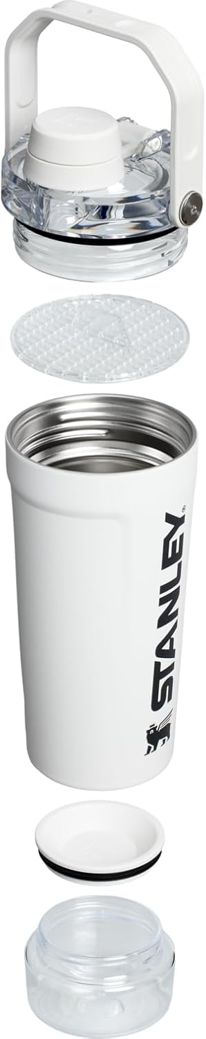 STANLEY Vitalize Shaker Bottle 20 oz - Leakproof Insulated Stainless Steel Cup | Fast Flow Lid & Base Storage | BPA-Free | Chalk