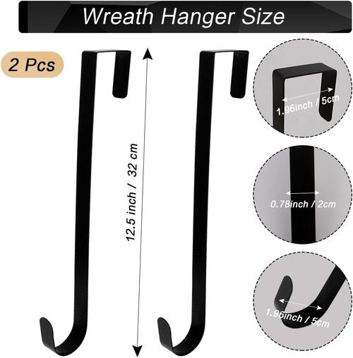 Btmooz Wreath Hangers - 2 Pack Metal Over The Door Hooks for Halloween & Christmas | 12" Black Design