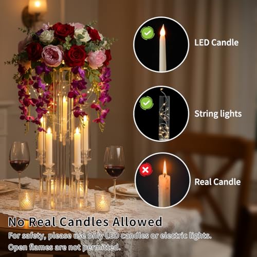 Clear Acrylic Candelabra Centerpiece with Flower Stand - 23.6 Inch, 2-in-1 LED Candle Holder