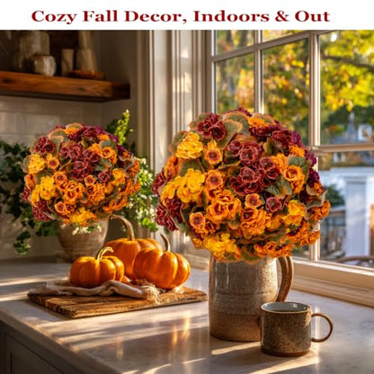 Artificial Geraniums for Outdoors - Fall Mixed Colors, 8 Bundles, Weather-Resistant