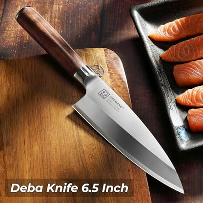 KEEMAKE Deba Knife 6.5 inches, Chef Knife Single Bevel High Carbon Stainless Steel 1.4116 Japanese Style Kitchen Knife for Fish and Meat with Rosewood Handle Chopping Knife with Gift Box