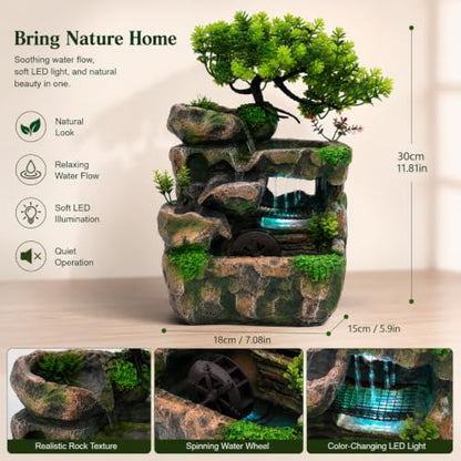 Tabletop Water Fountain with LED Lights Indoor Rockery Decor
