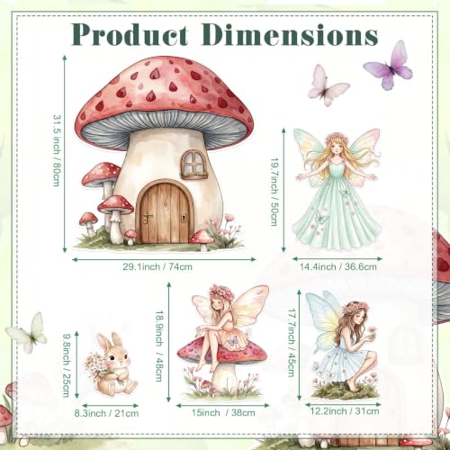 Fairy Birthday Party Decorations Set - 5 Cardboard Cutouts for Girls, Mushroom House & Fairies