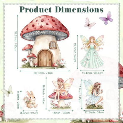 Fairy Birthday Party Decorations Set - 5 Cardboard Cutouts for Girls, Mushroom House & Fairies