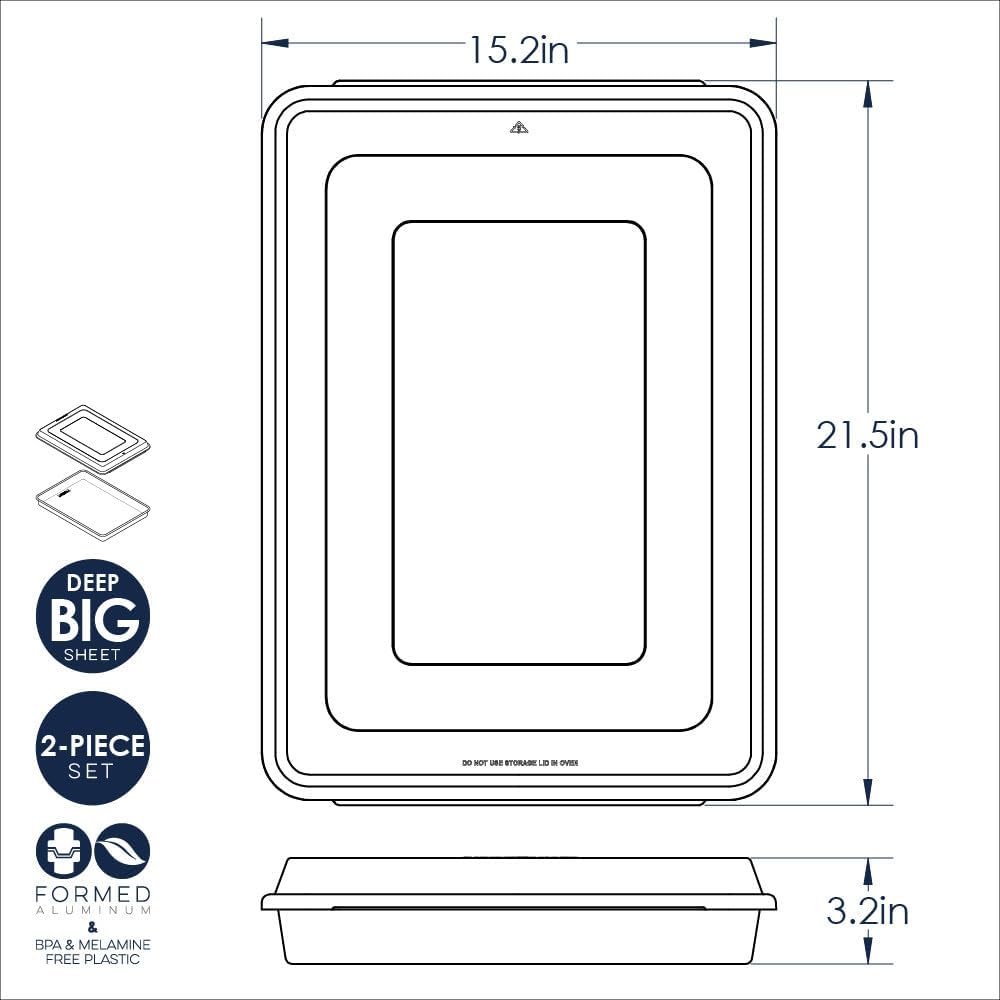 Nordic Ware Extra Large Baking Pan - High-Sided Natural Aluminum with Reinforced Steel Rim | 21.1 x 15 x 2 Inches