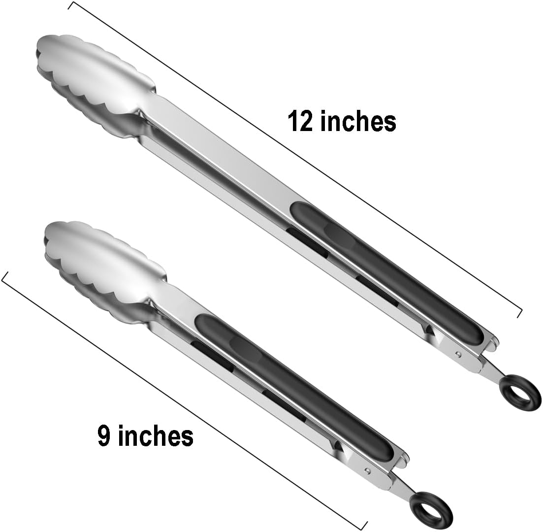 Skiennix Stainless Steel Kitchen Tongs - Locking Metal Design with Non-Slip Grip | Perfect for Grilling & BBQ (9" & 12")