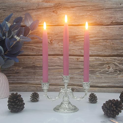 Pink Flameless Taper Candles Set of 3 with Timer & Remote - Real Wax Dinner Decor