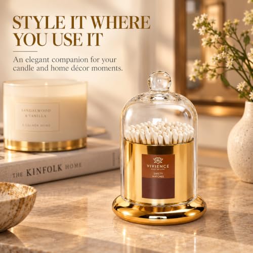 Decorative Match Holder Jar with Clear Dome and Gold-Tone Base