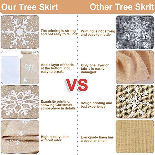 48 Inch Christmas Tree Skirt Burlap Snowflake Farmhouse Decor with Fur Edge