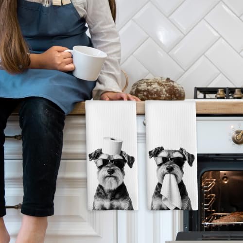 Funny Schnauzer Bathroom Towels Set of 2 - Unique Pet Gift for Home