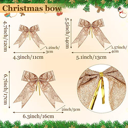 Waydress Glitter Christmas Tree Ribbon Bow Set - Champagne Gold, 36 Pieces