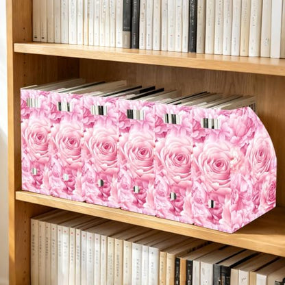 Pack of 3 Pink Rose Peony Magazine File Holders Water-Resistant PP Office Organizer
