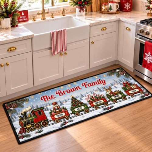 Holiday Family Train Entryway Rug with Custom Names and Numbers - Christmas Decor