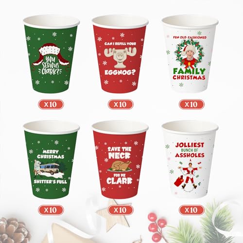 Christmas Vacation Party Cups - 60 Disposable 12 oz Holiday Paper Cups for Hot Beverages
