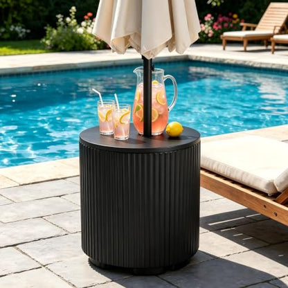 Outdoor Umbrella Stand Table with Hole - Black, Water Fillable Base, Adjustable Clamp