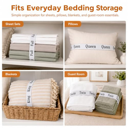 20 Pack Bed Sheet Organizer Bands with Size Labels for Linen Closet Storage
