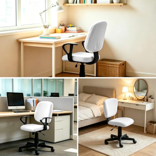Double Love White 2-Piece Office Chair Cover Set Stretchable Seat & Back Slipcover