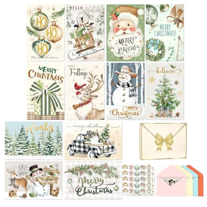 Nordic Christmas Cards Assortment Bulk Xmas Cards with Envelopes & Stickers