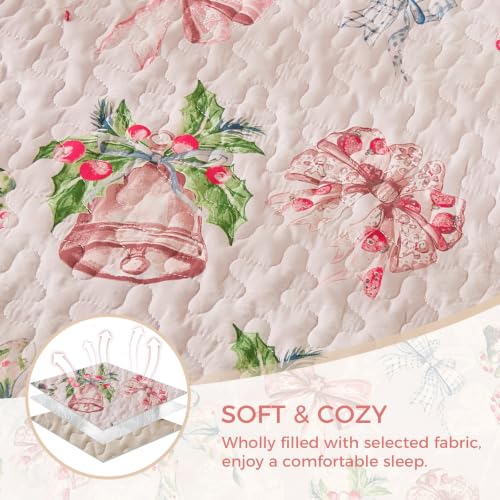 Christmas King Quilt Bedding Set with Bells & Bows Pattern - King Size 110x90