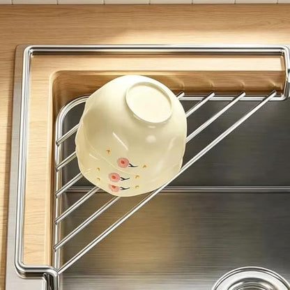 Stainless Steel Corner Sink Shelf with Open Wire Rack - Space-Saving Kitchen Organizer - Variation 1
