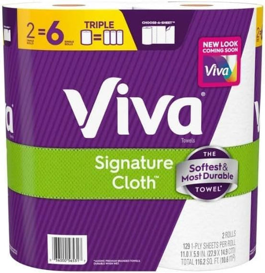 Viva Signature Cloth Paper Towels - 129 Sheets Per Roll | 2 Triple Rolls for Superior Absorbency