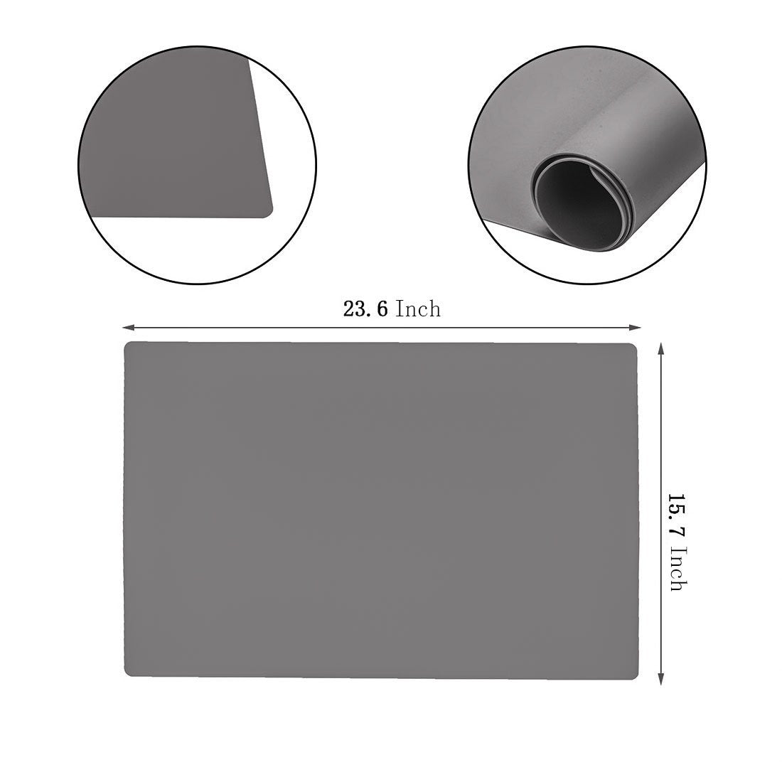 23.6'' by 15.7''Flexible Silicone Placemat Non Slip Waterproof Heat Resistant Dinner Table Grey 2 PCS