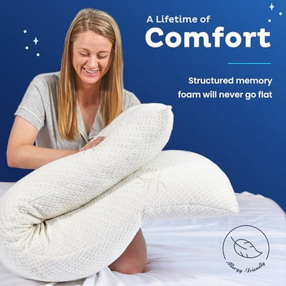 Snuggle-Pedic Body Pillow for Adults - White Pregnancy Pillows w/Shredded Memory Foam - Firm Maternity Side Sleeper Pillow for Adults - Long Cuddle Pillow for Bed - 20x54 Full Body Pillow