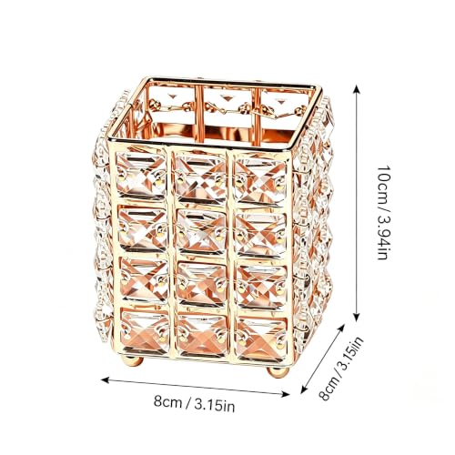 Gold Square Crystal Makeup Brush Holder Cosmetic Organizer - Durable & Elegant