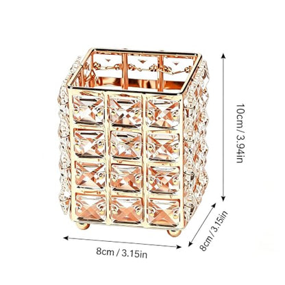 Gold Square Crystal Makeup Brush Holder Cosmetic Organizer - Durable & Elegant