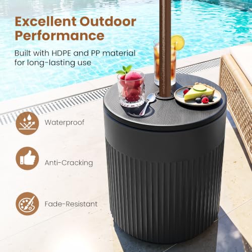 Tangkula 3-in-1 Outdoor Umbrella Side Table Black Variation