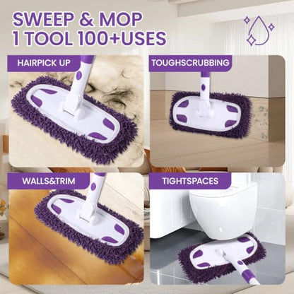 Purple 2-in-1 Sweeper Mop with 4 Washable Microfiber Pads - Eco-Friendly & Deep Cleaning