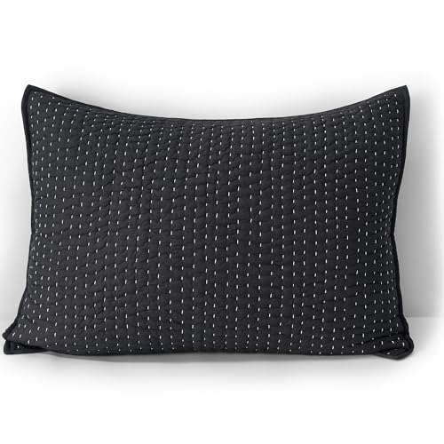 Seed Stitch Quilted Pillow Sham - Black Slate, Standard Size