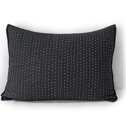 Seed Stitch Quilted Pillow Sham - Black Slate, Standard Size